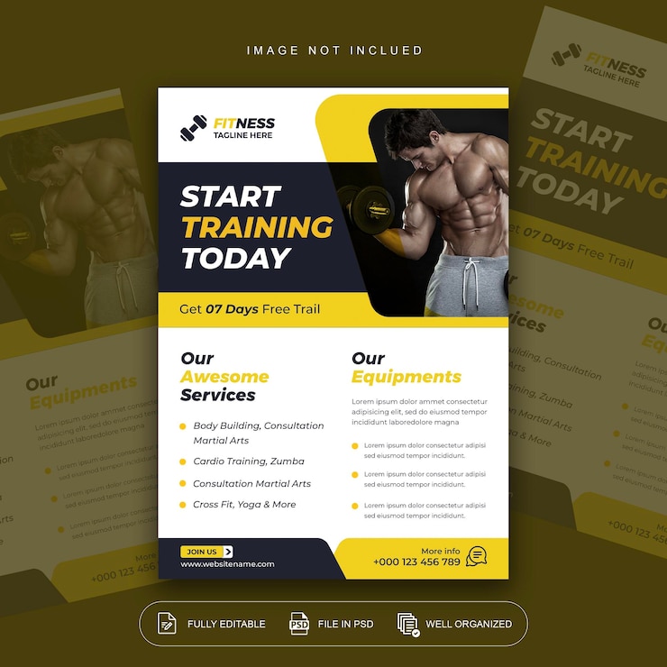 PSD flyer de fitness et modèle de médias sociaux