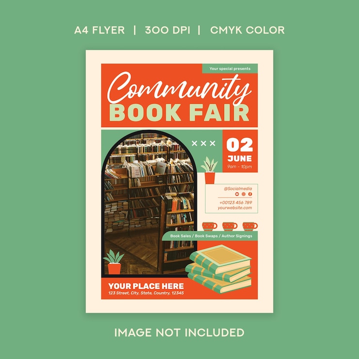 PSD flyer de la foire du livre communautaire