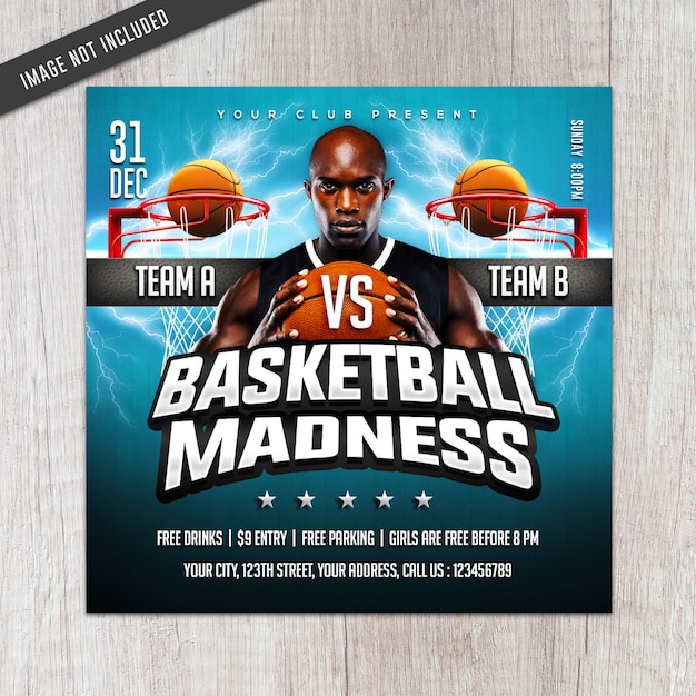 PSD flyer de folie de basket-ball