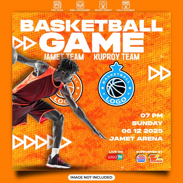 Flyer für Basketballsportveranstaltungen oder Vorlage für soziale Medien