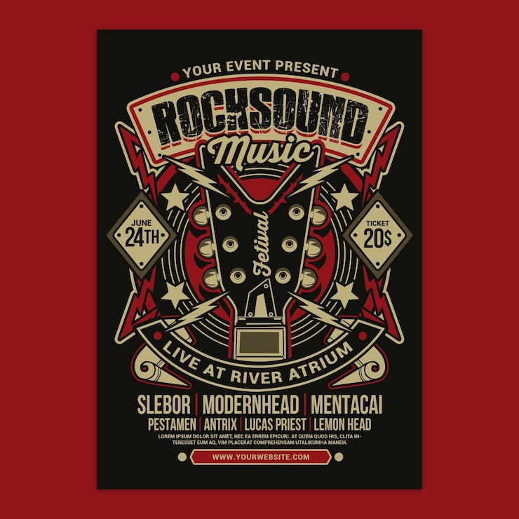 PSD flyer für rockmusik-events