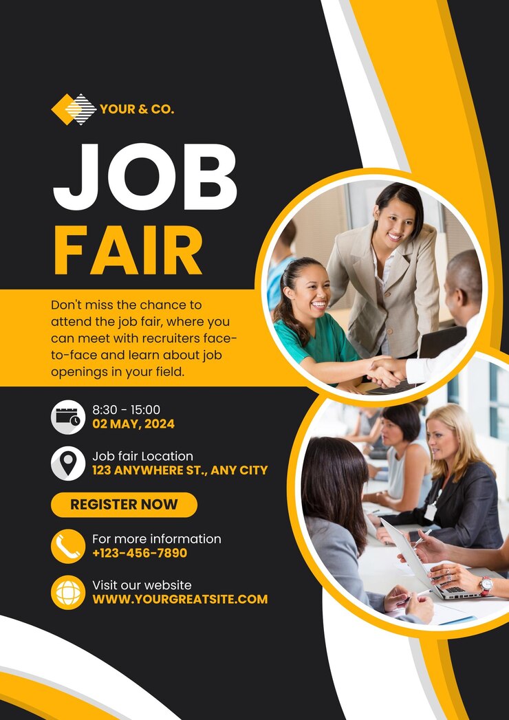 PSD flyer gris orange de la foire d'emploi moderne 1