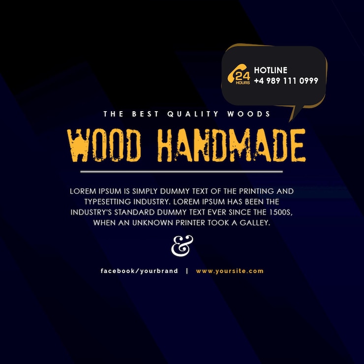 PSD flyer hecho a mano de madera con información de contacto