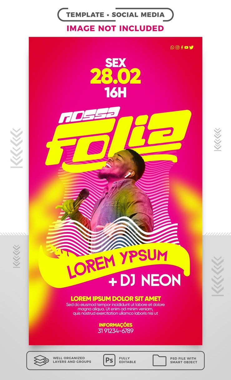 Flyer de historias de redes sociales folia para fiesta de carnaval en brasil