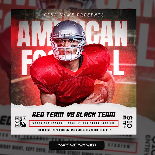 Flyer de joueur de football américain ou modèle de médias sociaux
