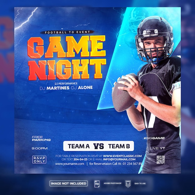 Flyer De Match De Football Américain Game Night Ou Modèle De Médias Sociaux