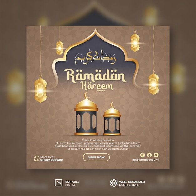 PSD flyer de médias sociaux ramadan kareem et modèle de publication instagram