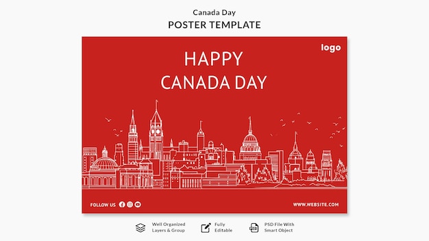 PSD flyer de modèles d'affiches happy canada day 2023