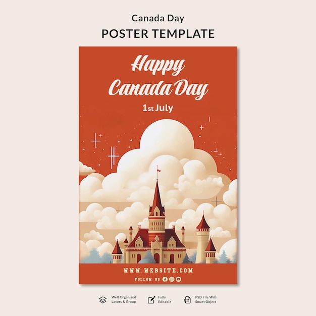 PSD flyer de modèles d'affiches happy canada day 2023