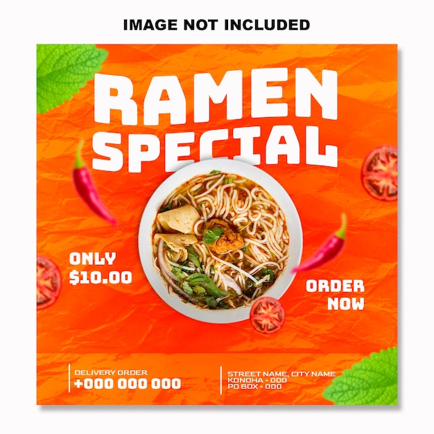 Flyer plantilla de publicación de banner de redes sociales de comida deliciosa de ramen especial