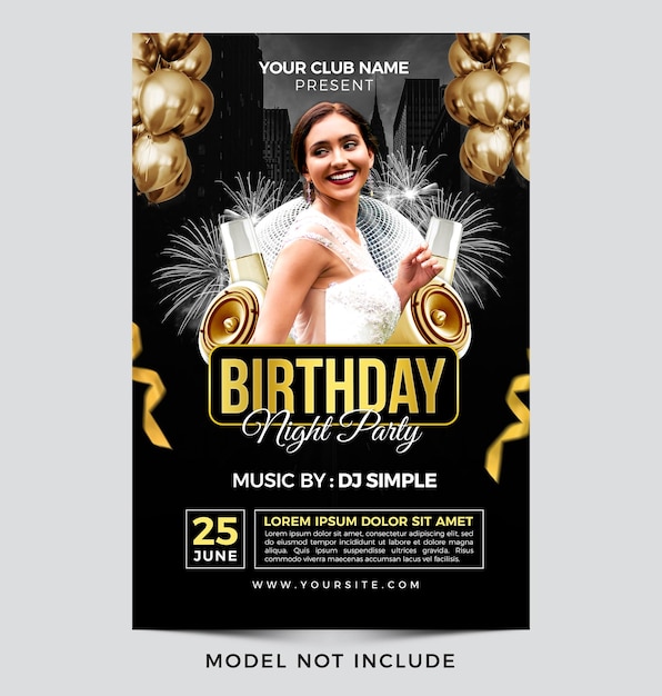 PSD un flyer pour une fête d'anniversaire qui dit 