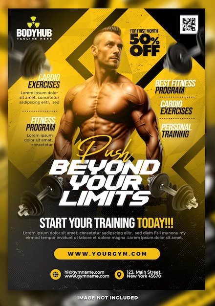 Flyer promocional de negócios de ginásio de musculação PSD