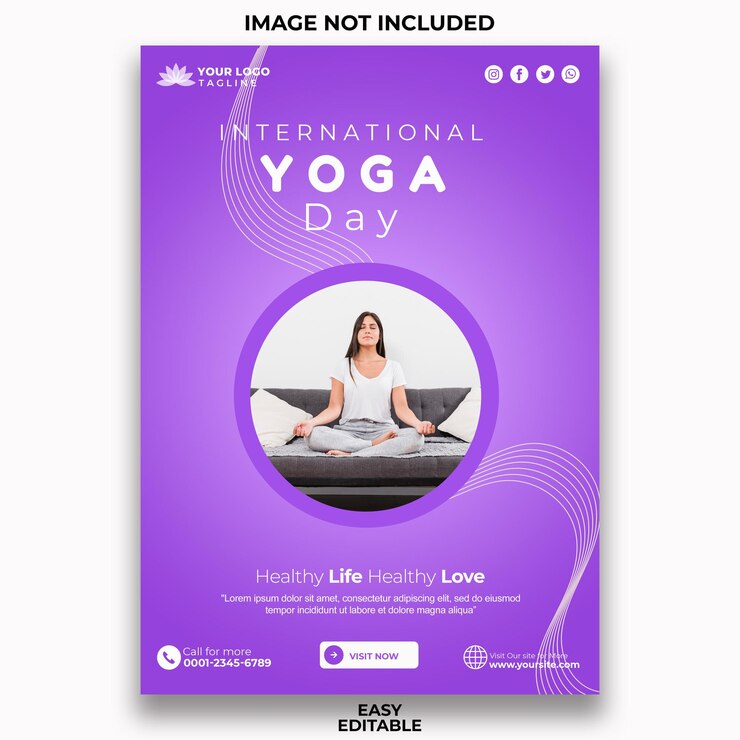 Flyer promocional para o Dia Internacional do Yoga