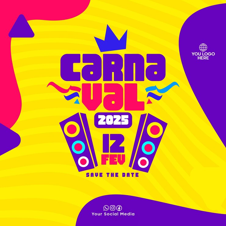 PSD flyer psd mídia social festa de carnaval no brasil bloco de carnaval colorido