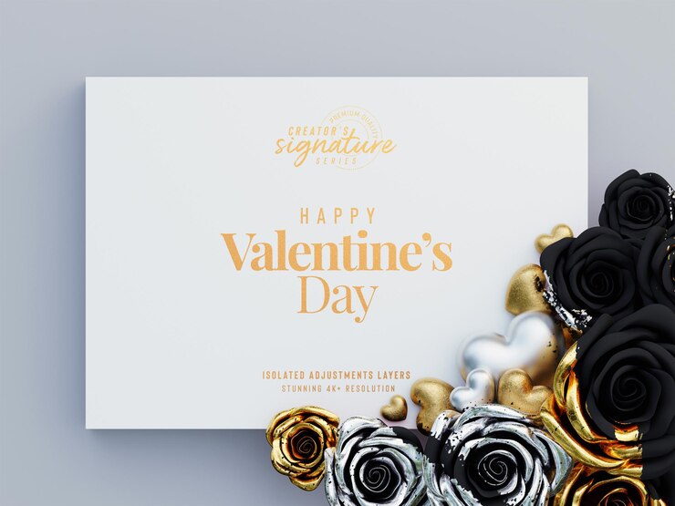 Flyer Saint Valentin Maquette d'invitation avec des roses décoratives et des coeurs d'amour Scène de paysage