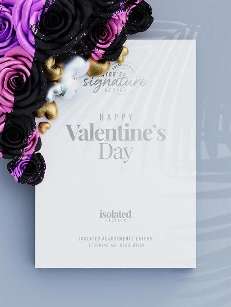 PSD flyer de la saint-valentin maquette d'invitation avec des roses décoratives et des coeurs d'amour