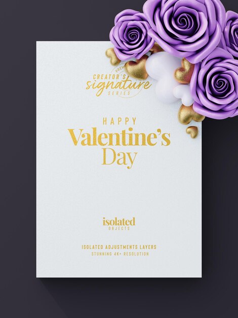 PSD flyer de la saint-valentin maquette d'invitation avec des roses décoratives et des coeurs d'amour