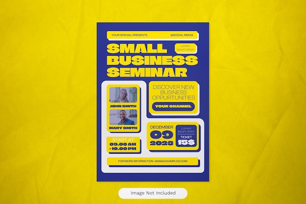 PSD flyer del seminario de diseño plano azul para pequeñas empresas