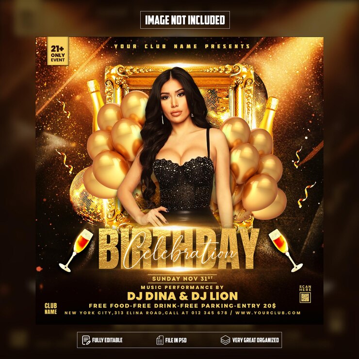 PSD flyer de soirée d'anniversaire modèle de publication sur les médias sociaux psd premium