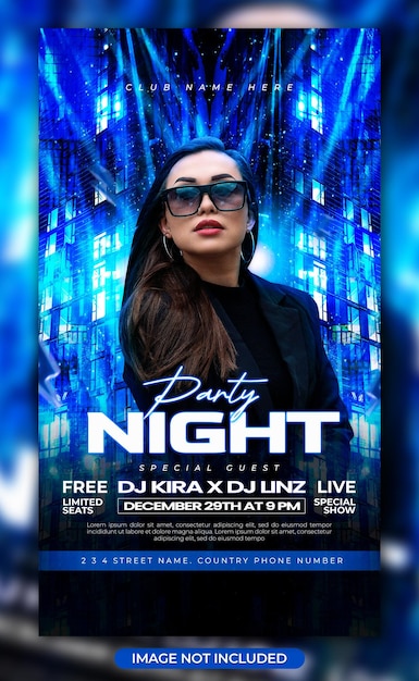 Flyer de soirée de DJ club et modèle d'histoire pour les médias sociaux