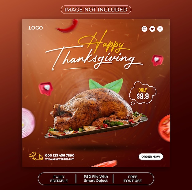 Flyer De Thanksgiving Et Modèle De Publication Sur Les Médias Sociaux Du Menu Alimentaire