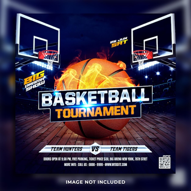 Flyer de torneo de baloncesto y plantilla de banner de Instagram de redes sociales