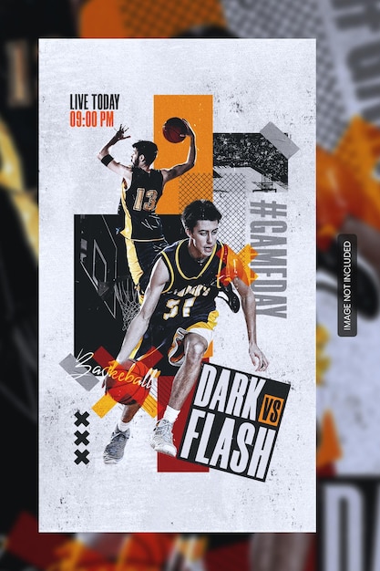 flyer de tournoi de basket-ball et modèle de bannière d'histoire de médias sociaux
