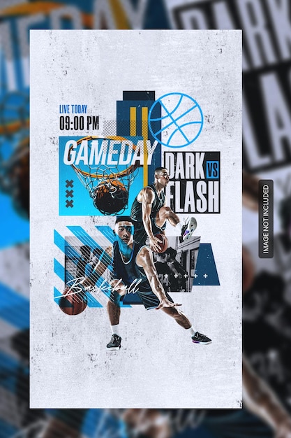 PSD flyer de tournoi de basket-ball et modèle de bannière d'histoire de médias sociaux