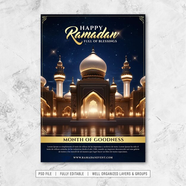 PSD flyer und poster glücklicher ramadan festive psd vorlage