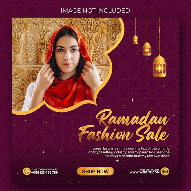 PSD flyer de vente de mode du ramadan ou message sur les réseaux sociaux