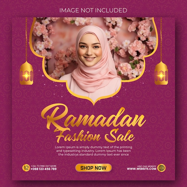 PSD flyer de vente de mode du ramadan ou message sur les réseaux sociaux