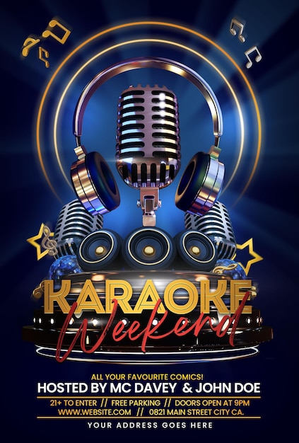 Flyer Vorlage für Karaoke-Wochenendparty oder Podcast-Show