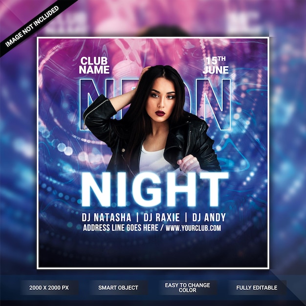 Flyer-vorlage für neon-nachtclub-partys