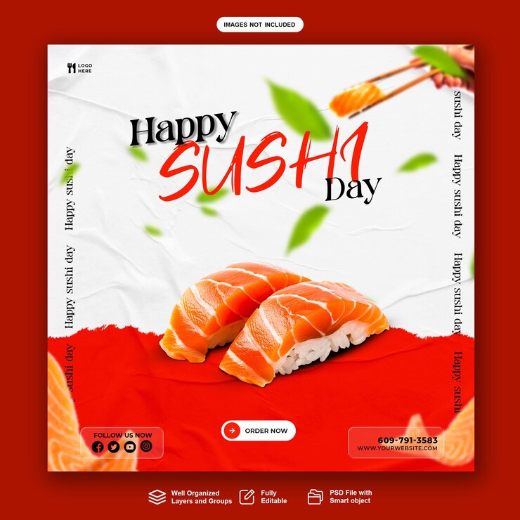 Flyer-Vorlage mit Sushi-Tag glücklicher Shushi-Tag PSD