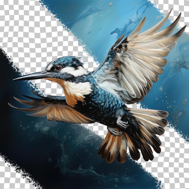 PSD flying pied kingfisher ceryle rudis vogel durchsichtiger hintergrund