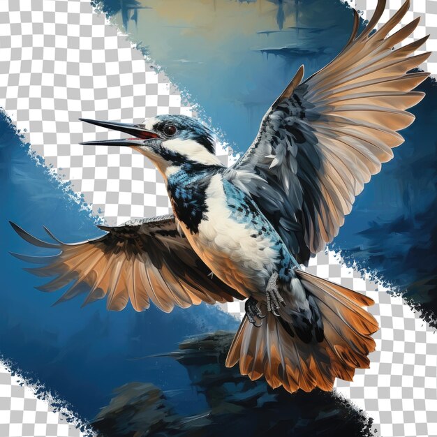 PSD flying pied kingfisher ceryle rudis vogel durchsichtiger hintergrund