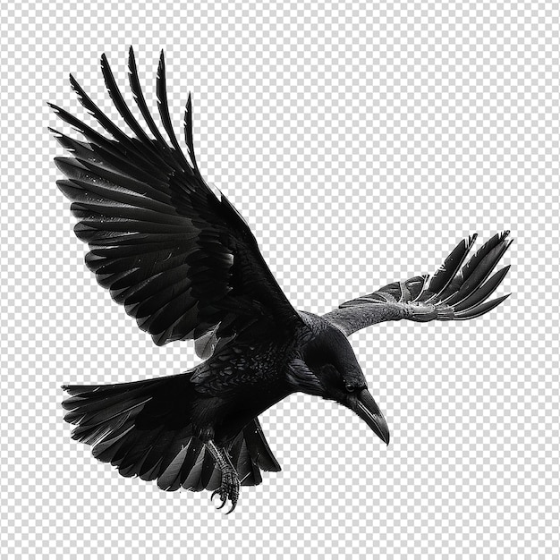 PSD flying raven isolated on transparent background