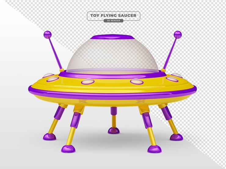PSD flying saucer 3d render dibujos animados para la composición del día del niño
