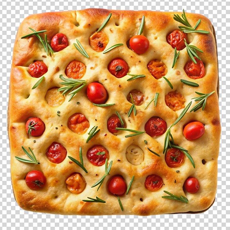 PSD focaccia italiana con olive isolata su uno sfondo trasparente