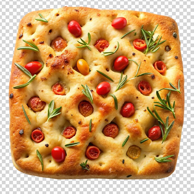 PSD focaccia italiana con olive isolata su uno sfondo trasparente