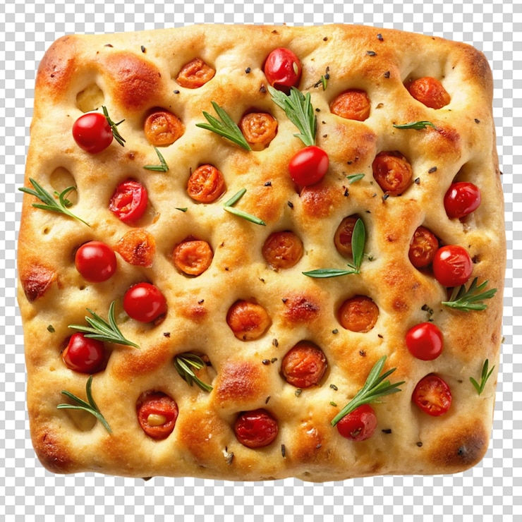 PSD focaccia italiana con olive isolata su uno sfondo trasparente