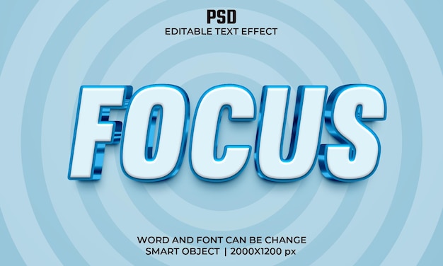 Focus 3d efecto de texto editable PSD Premium con fondo