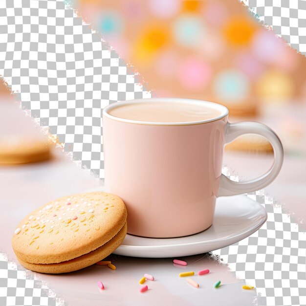 PSD focus sélectif sur un biscuit et une tasse de café blanc sur un fond transparent