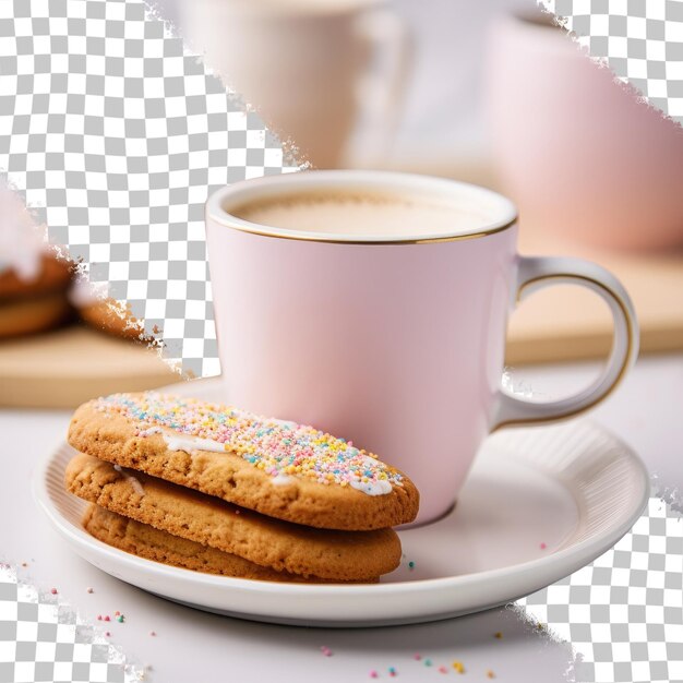 Focus Sélectif Sur Un Biscuit Et Une Tasse De Café Blanc Sur Un Fond Transparent