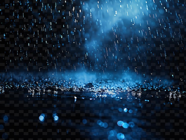 PSD foggy glowing rain with murky droplets and blue tranquil col png neon light effect y2k collection
