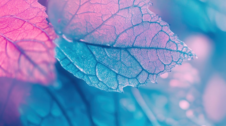 PSD foglie da sogno un'esplorazione macro della natura bellezza delicata in tonalità rosa e blu