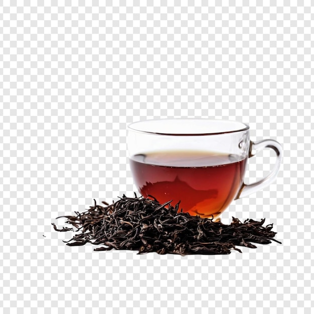 Foglie di tè nero profumate in una tazza di vetro