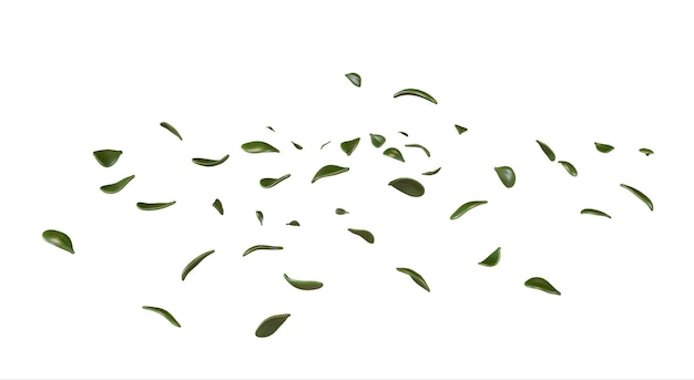 Foglie verdi che cadono su uno sfondo nero