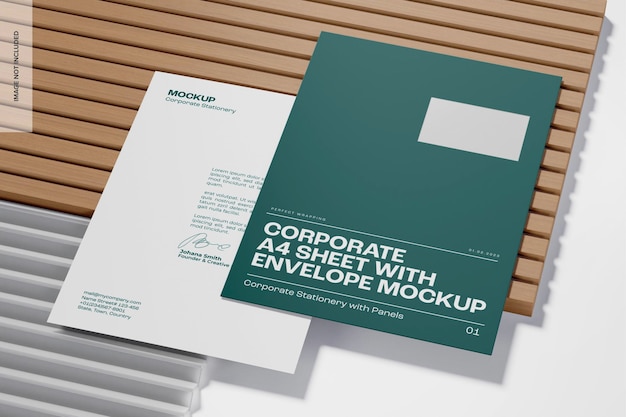 Foglio A4 aziendale con busta Mockup