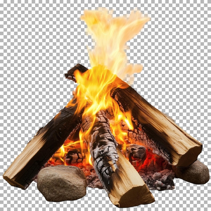 PSD fogo de acampamento à noite isolado em fundo transparente